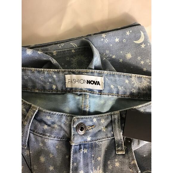 Fashionova Women Baggy Jeans Sz.9 Blue NWT Star Aligning print Jeans boho Y2K - Picture 7 of 9